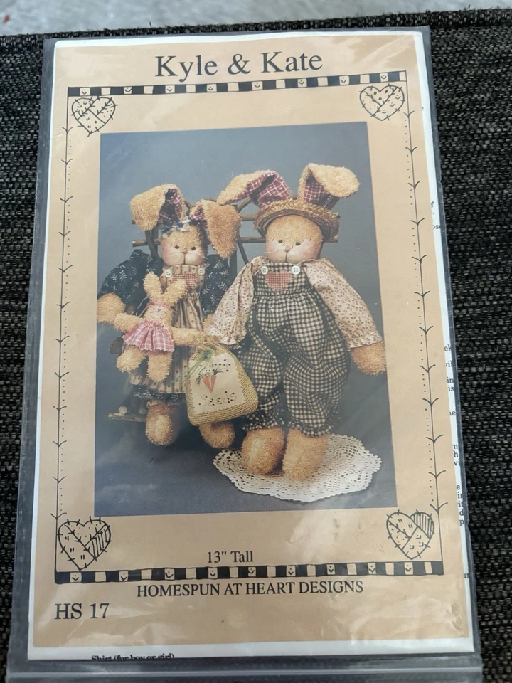 Primitive Pattern For  13” Tall Rabbit Bunnies Dolls Vintage Pattern & Uncut - Image 1 of 1