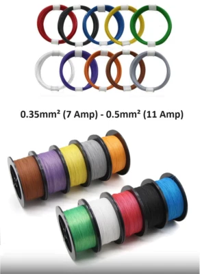 AUTOMARINE CABLES 7 Amp & 11 Amp Thin Wall Single Core Stranded Cable 12v 24v Wire 10 Colours