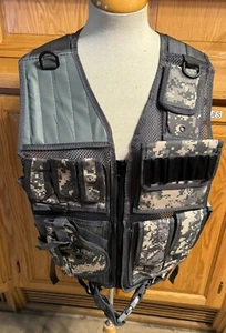 Outdoor Tactical Vest Mens Adjustable Pistol Belt Gray Camo Multiple Pockets - Picture 1 of 10