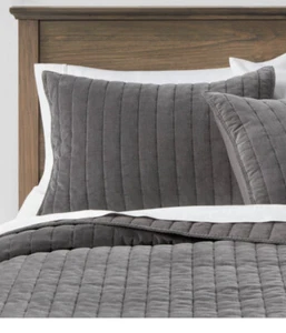 Threshold Channel Stitch Standard Charcoal Gray Velvet Sham Nwot - Picture 1 of 3