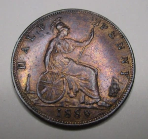 1889 Great  Britain Young Head Victoria Half Penny-Toned High Grade-FREE SHIP - Picture 1 of 11