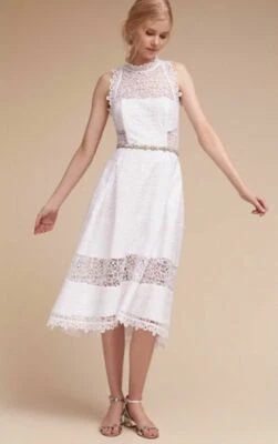 Vestido midi de encaje blanco BHLDN Nicholas Marita espalda abierta talla 0 Foto 1 de 4
