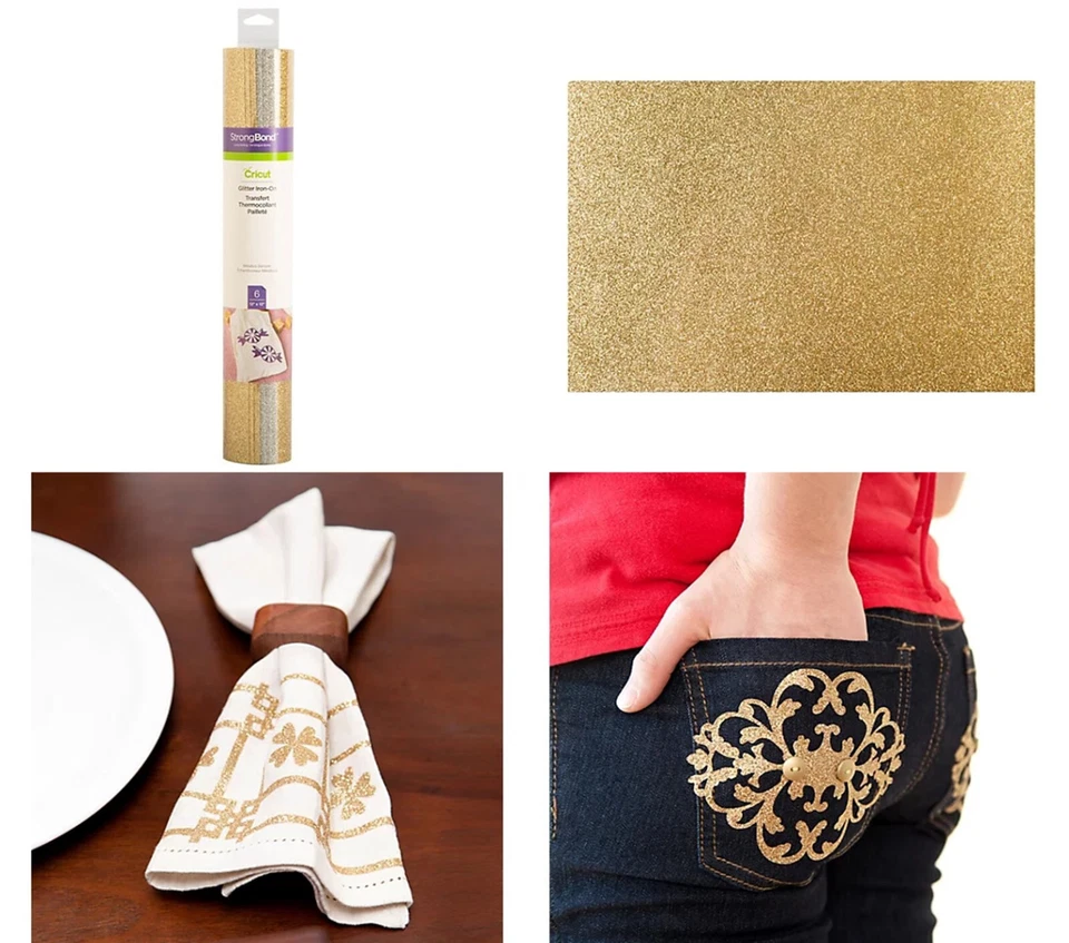 CRICUT® Glitter Iron-On Plotterfolie Bügeltransfer 30,5x30,5cm 6tlg. gold silber