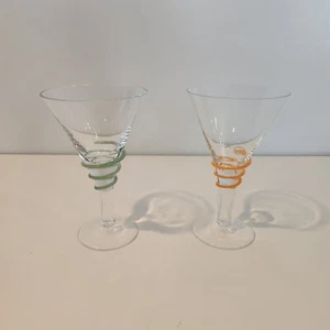 Spiral Stem Martini Glasses Green & Orange - Picture 1 of 6
