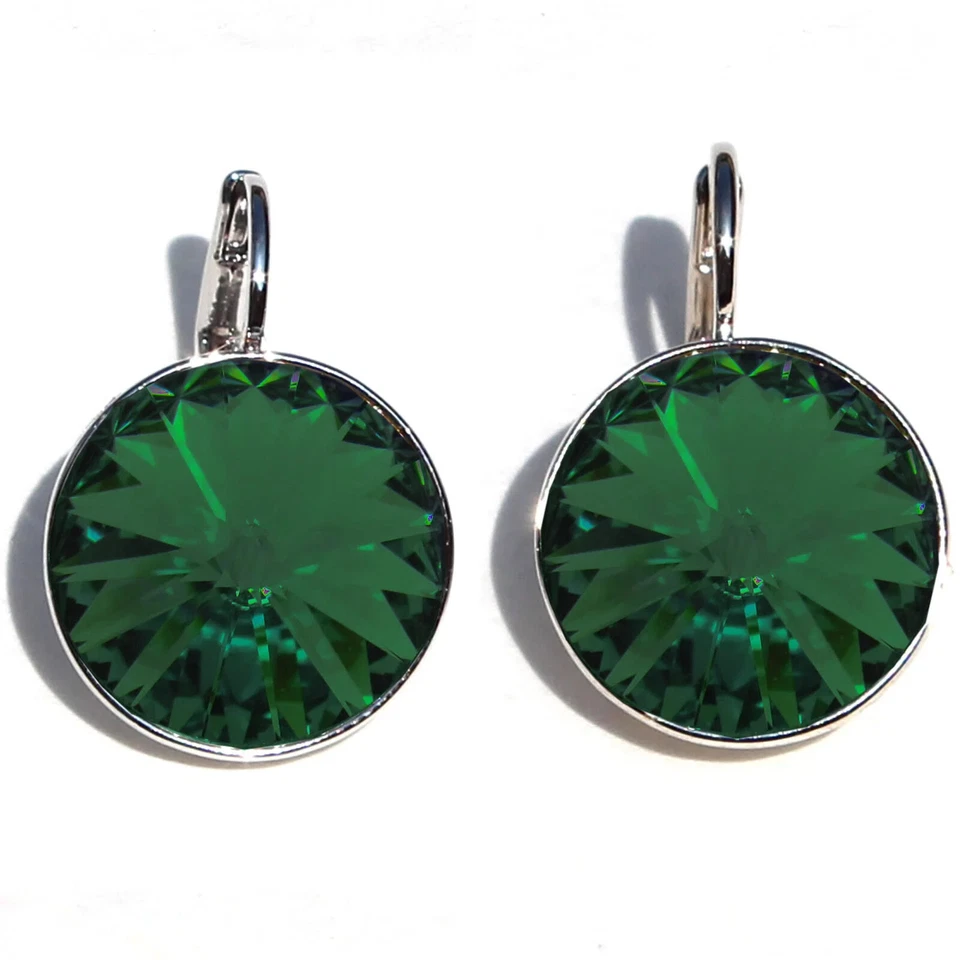 Pendientes grandes redondos de esmeralda Bella para mujer hechos con cristales SWAROVSKI® Foto 1 de 1