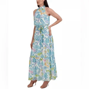 NWT Women's Mock-Neck Printed Three-Tier Maxi Dress Size 8 Julia Jordan - Picture 1 of 14