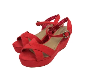 SuiteBlanco Women's Reddish Coral Orange Wedge Heels Ankle Straps EUR 40 UK 7 - Picture 1 of 10