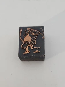 Vintage copper on wood GOLF cartoon man swinging letterpress printing block - Picture 1 of 4