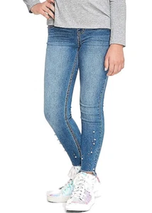 Justice Girls Pearl Raw Hem Pull On Jean Leggings Medium Wash - Picture 1 of 2