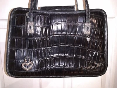 Vintage BRIGHTON Black Croc Embossed Leather Shoulder Bag Satchel - Image 1 of 4