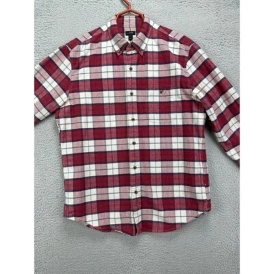 J Crew Shirt Adult Large Red Plaid Leather Elbow Patches Flannel Button Down Men - Image 1 of 4