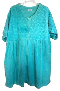Woman Within Turquoise Chenille Short Sleeve Robe With Zip Closure - Size 3X - Picture 1 of 10