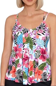 Swim Solutions Tropical Floral Pleated Tankini Swim Top Sz 12 NWT $72 - Picture 1 of 7