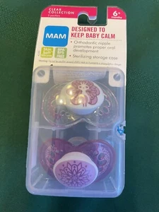 MAM Pacifier Clear Collection 6m Pink Purple Multi-Color - Picture 1 of 2