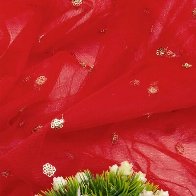 Indian Net Fabric 4YD Dressmaking Tunic Top Material Sewing Red Fabric 42"W Top - Image 1 of 2