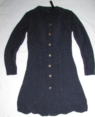$179 NUEVO BCBG MaxAzria Cárdigan Botón Delantero Manga Larga Tinta Oscura Talla S  Foto 1 de 4