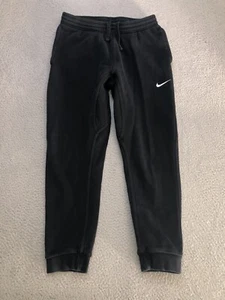 Nike Joggers Boys Medium Black Sweatpants Fleece Swoosh Taper Cotton Drawstring - Picture 1 of 17