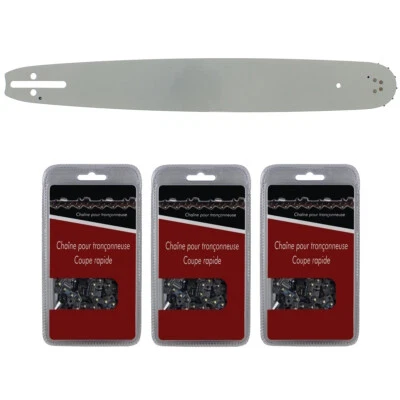 Guide 45 cm (18 pouces) + lot de 3 chaînes 72 maillons - Compatible tronçonneuse - Photo 1/2
