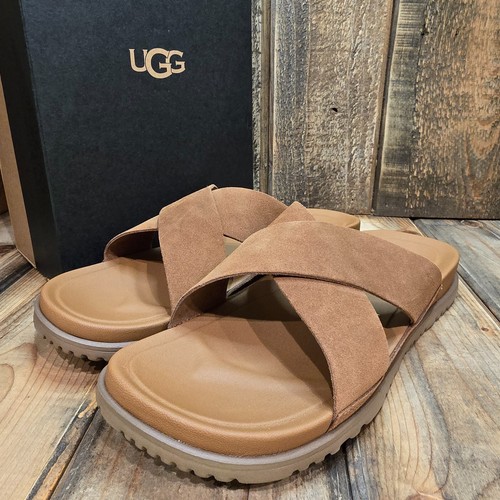 UGG WAINSCOTT SLIDE SANDALO CASTAGNO CAMOSCIO IMBOTTITO UOMO US 11 UK 10 EU 44