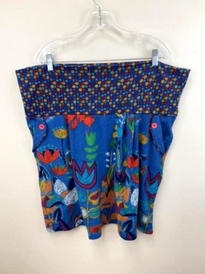 Funky People Talla Grande 18 20 Suéter Falda Azul Floral Bolsillos Elástico Arte Foto 1 de 4