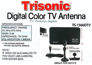 Antena digital de TV interior lista para HDTV HD VHF UHF diseño plano alta ganancia TS-1566DTV - Imagen 1 de 8