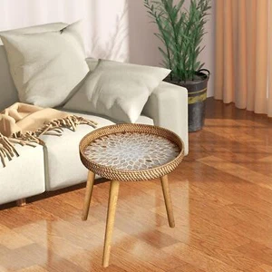 Rattan Side Table Home Decoration Holder NightStand for Proch Indoor Garden - Picture 1 of 7