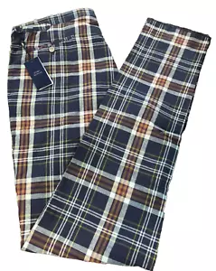 $398 Rare Polo Ralph Lauren Men's SZ 36 Blue Pleated Plaid Pants Trouser - Picture 1 of 5