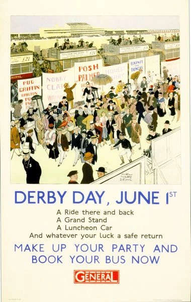 Póster de transporte de carreras de caballos Epsom Derby 1927 impresión A3/A2/A1 Foto 1 de 1