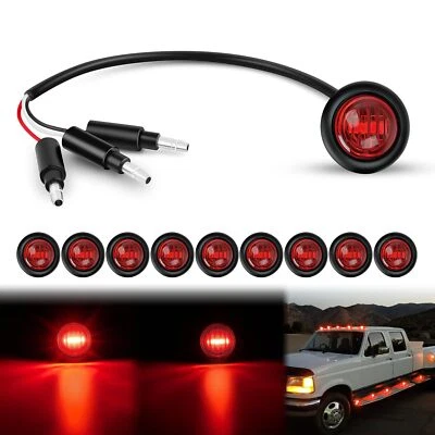 10 Pcs 3/4" Round Marker Light Red LED Brake Stop Turn Signal Light 3 Connectors - Image 1 of 4