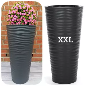 Blumenkübel anthrazit Rund Welle Einsatz Slim XXL (H:68cm) Blumentopf Effekt 3D - Bild 1 von 9
