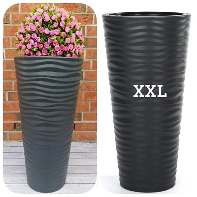 Blumenkübel anthrazit Rund Welle Einsatz Slim XXL (H:68cm) Blumentopf Effekt 3D - Bild 1 von 4