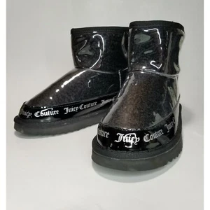 Juicy Couture Klash Spell out Logo Stiefel schwarz transparent Gr. 9 kurze Booties Sherpa - Bild 1 von 12