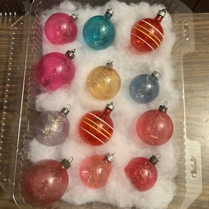 WW2 VTG Multi Color Unsilverd Tinsel Ball 12 Christmas Ornament No Box #3 - Picture 1 of 6