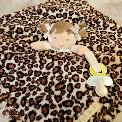 Blankets and Beyond Baby Doll Girl Security Blanket Lovey Leopard Print Pacifier - Image 1 of 4