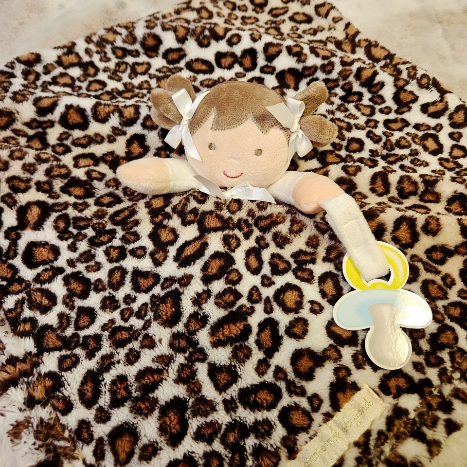 Blankets & Beyond Doll Security Blanket Leopard Brunette Pigtails Baby Toy E8