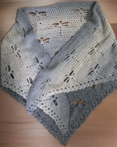 SCIALLE BLU all'uncinetto fatto a mano libellula ombretto bellissimo morbido 45x100" - Foto 1 di 12