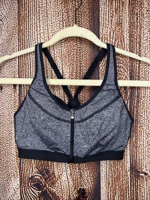 Sutiã esportivo Victoria’s Secret VSX esporte cinza/preto com zíper frontal corrida traseira tamanho 34B - Imagem 1 de 4