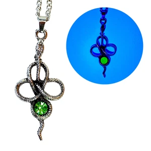 Snake Pendant Necklace with Vintage Uranium Glass Glow Cabochon Gothic Jewelry - Picture 1 of 10