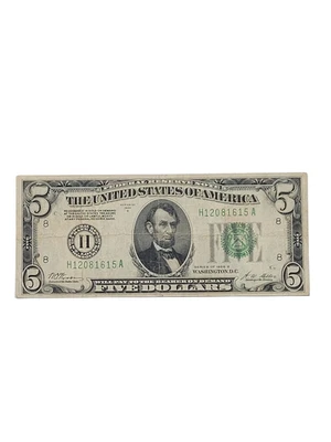 1928 B Selo Verde $5 Nota da Reserva Federal - Assustador - HTF - Moeda Vintage - Imagem 1 de 4