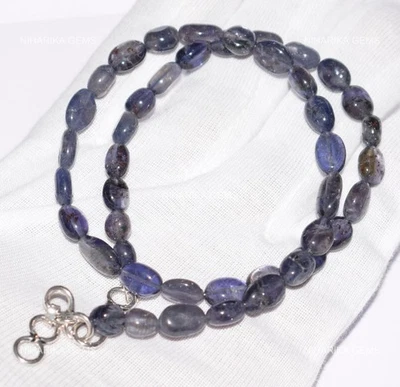 Collar único de compromiso con cuentas de esposa de piedras preciosas ovaladas de iolita de plata de ley 925 Foto 1 de 4