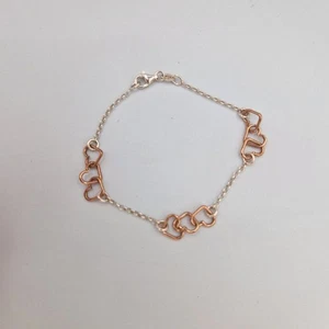 925 Sterling Silber Armband vergoldet miteinander verbundene Herzen - Bild 1 von 5