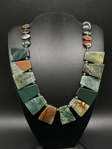 Vintage Natural Indian Agate Stone Beaded Necklace Multi-Color Geometric 18” - Picture 1 of 9