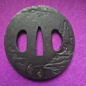 Tsuba 11 Höhe 70 mm Breite 65 mm Stärke 4 mm Periode Schwertbeschlag Einlage von Ja - Bild 1 von 3