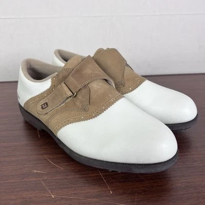 Женские кожаные белые коричневые замшевые туфли для гольфа FOOTJOY FJ 98553 США 8 М - Изображение 1 из 4