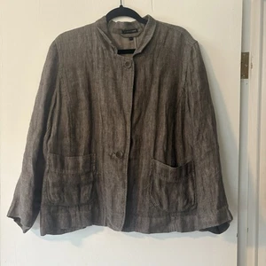 Eileen Fisher Jacket Gray 100% Linen Unstructured Blazer Womens Sz Large - Picture 1 of 9