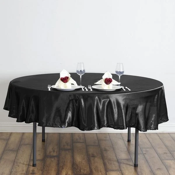 Black 90" ROUND Satin TABLECLOTH Wedding Party Home Kitchen Tabletop Linens Home - Image 1 of 4
