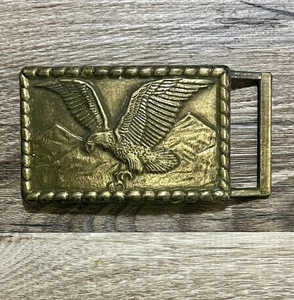 Vintage American USA Soaring Bald Eagle Mountains Themed Brass Belt Buckle - Picture 1 of 4