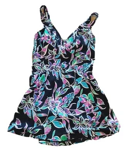 Azul Women's Swim Dress Black Floral One Piece Swimsuit Small. AW - Picture 1 of 6