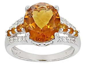 4,00 ctw brasilianischer Citrin mit 0,29 ctw weißem Zirkon Sterlingsilber Ring - Größe 5 - Bild 1 von 5