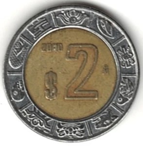 2000 Mexican 2 pesos ~ BIMETALLIC ~ YOU GRADE IT ~ PLEASE SEE THE SCAN stk 00-61 - Picture 1 of 4